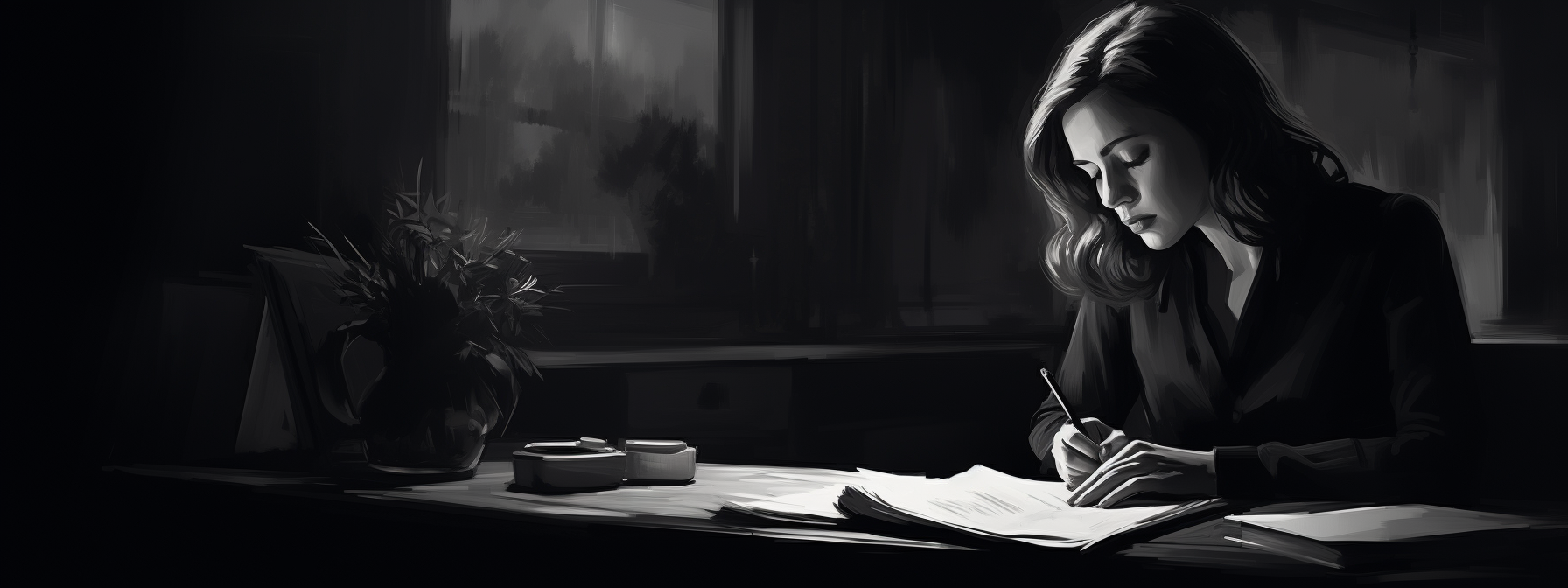 woman writing in a diary black and white foto, representing the role of diaries in popular culture